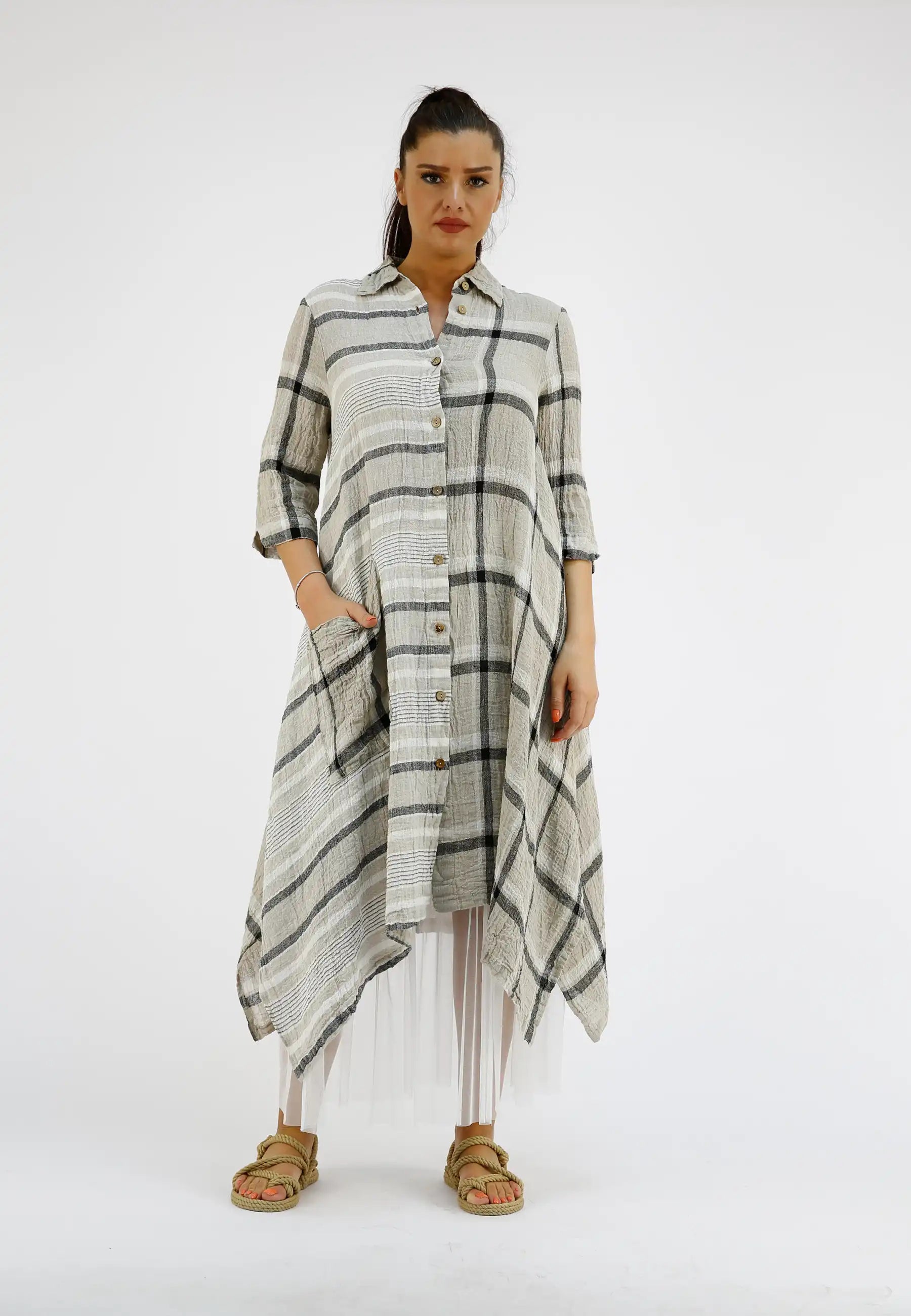 SOLO Mixed striped linen jacket/dress Beige / 08-10
