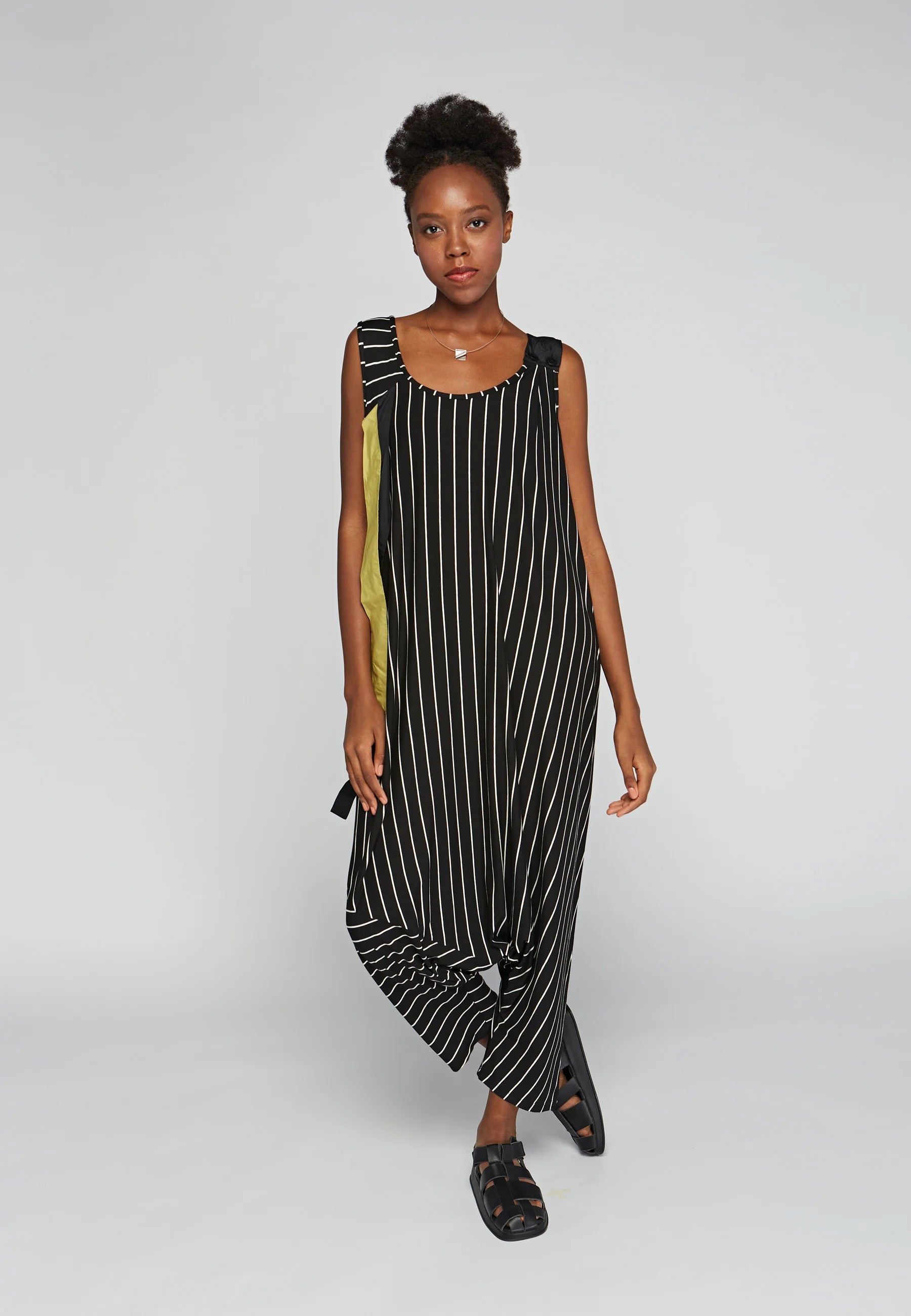 ZARA Striped, viscose jersey jumpsuit - Black / 14-16 ZARA Striped, viscose jersey jumpsuit - Black / 14-16