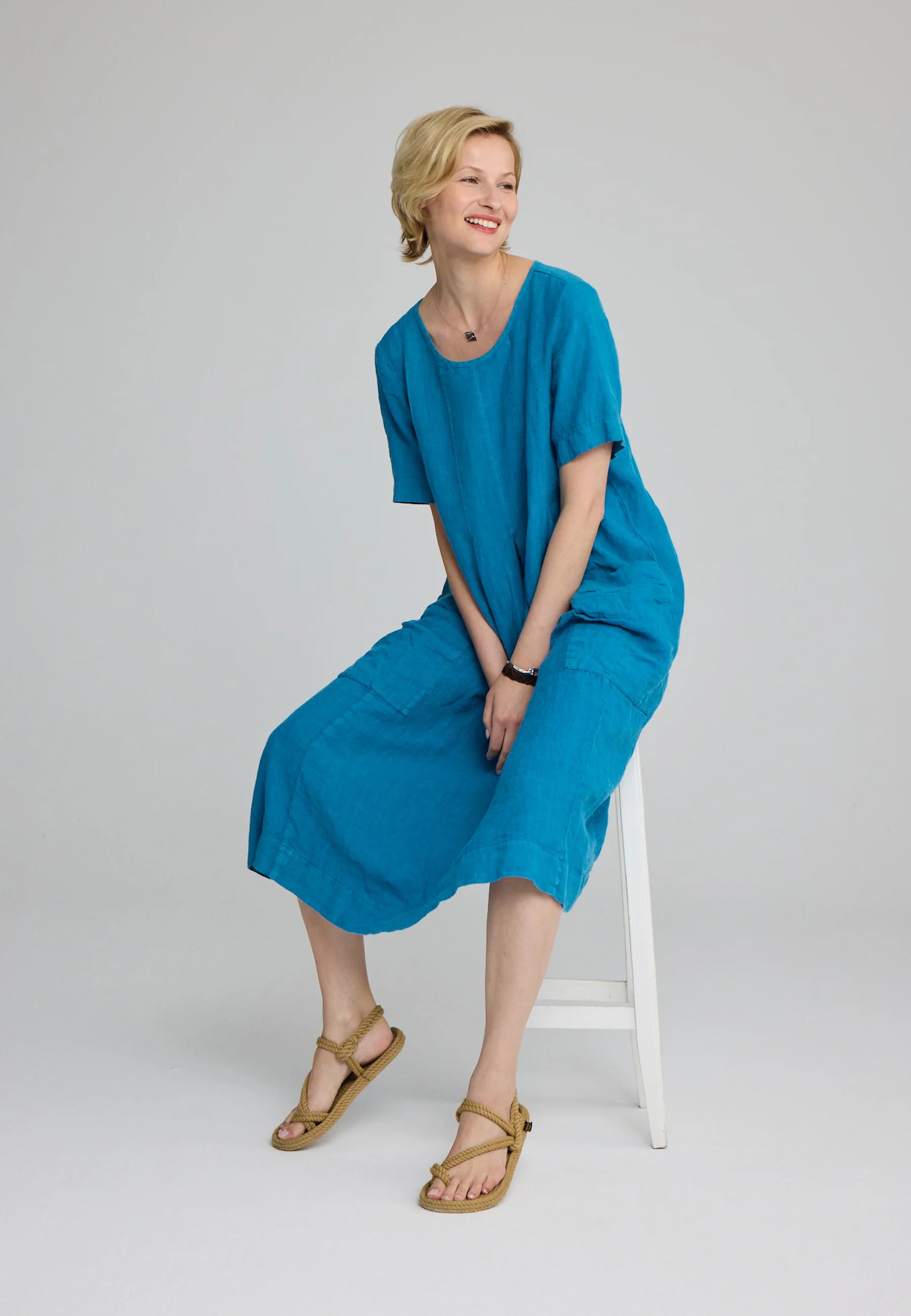 CAMILLA Plain linen A-line dress