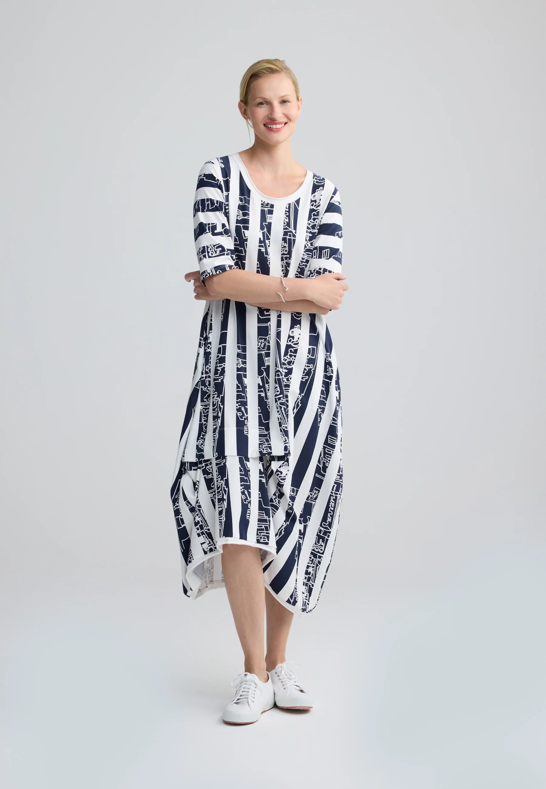 AMETHYST Striped jersey dress Navy Print / 14-16