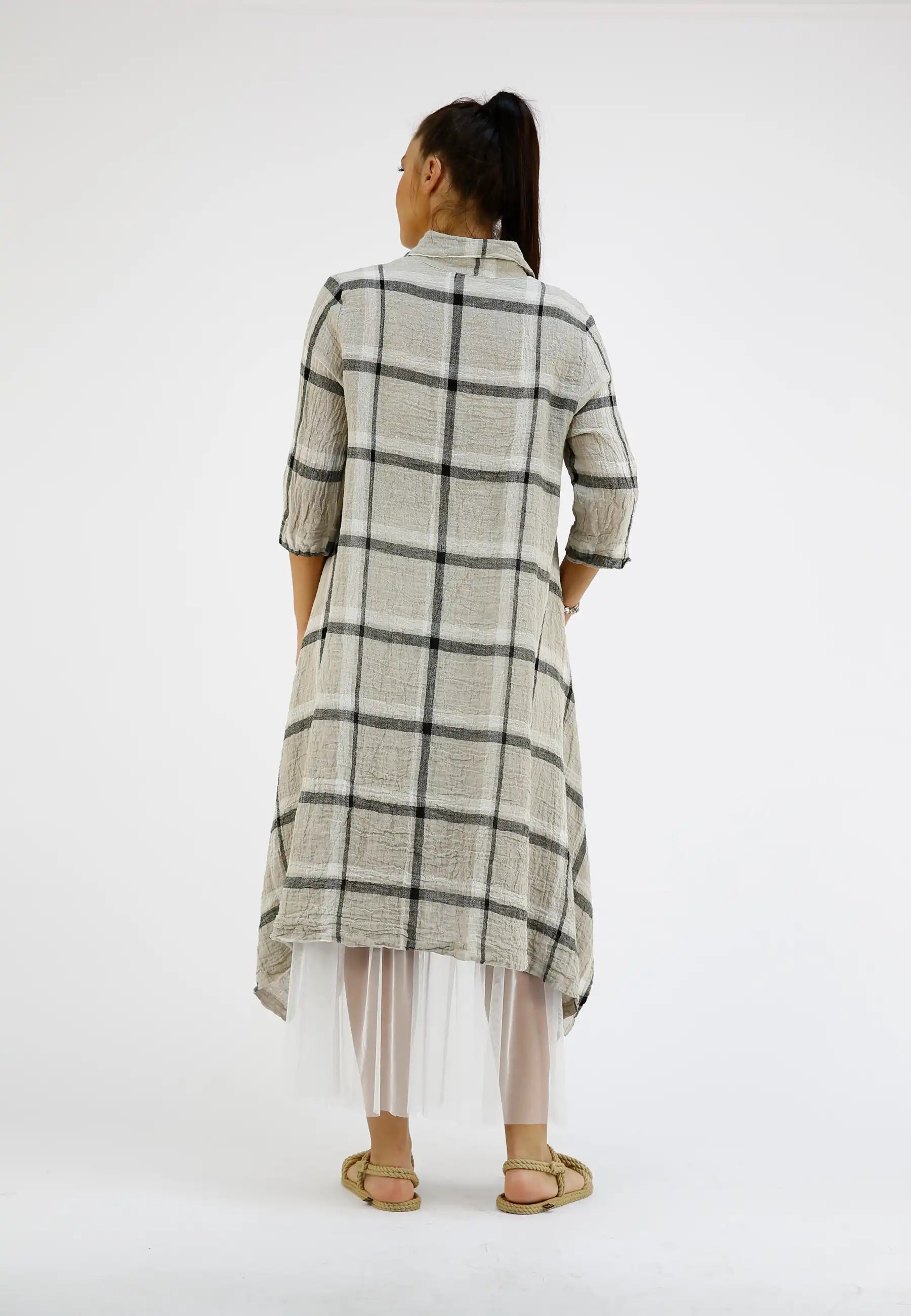 SOLO Mixed striped linen jacket/dress Beige / 08-10