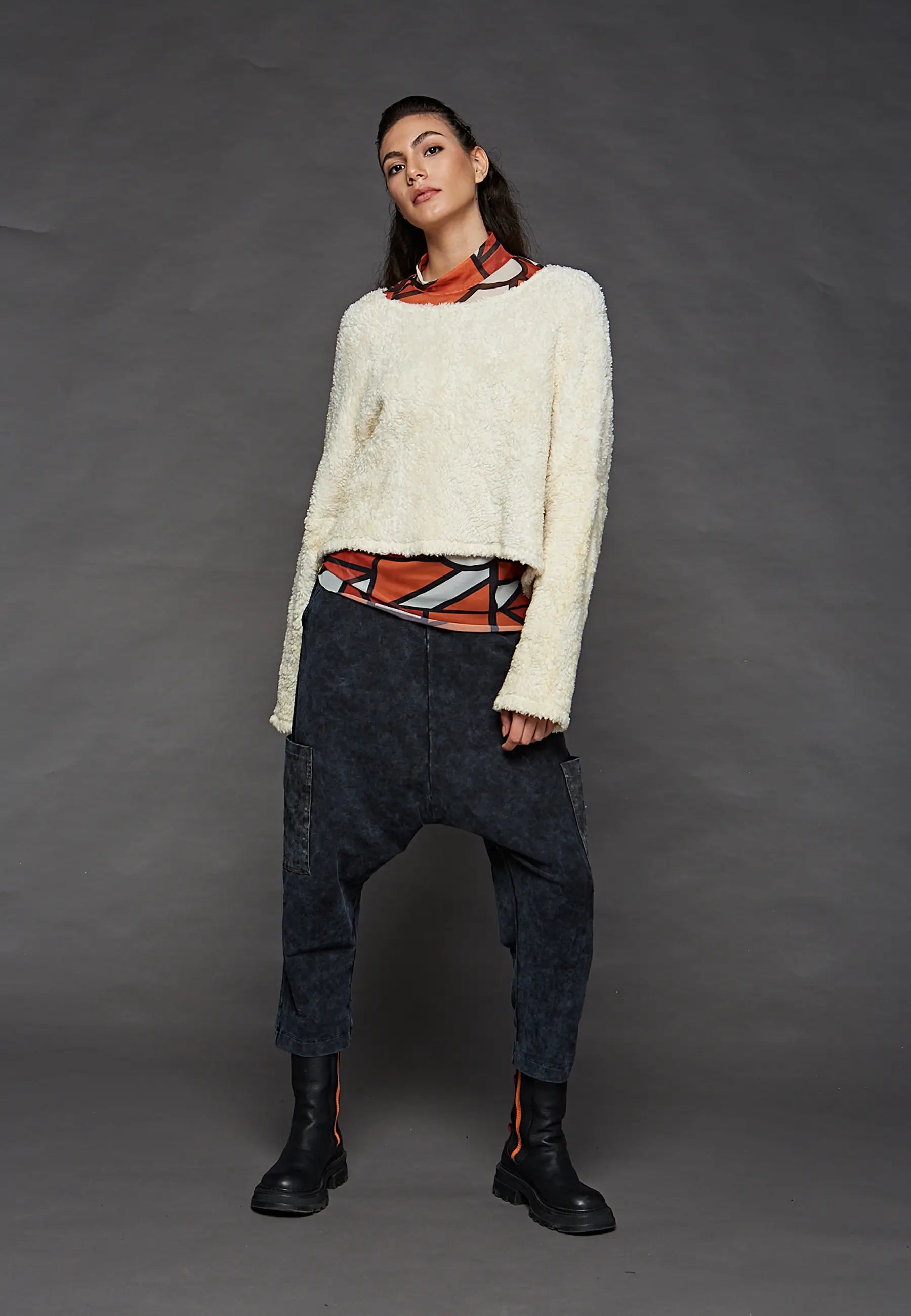 EARTH Organic cotton, teddy fabric, short sweater