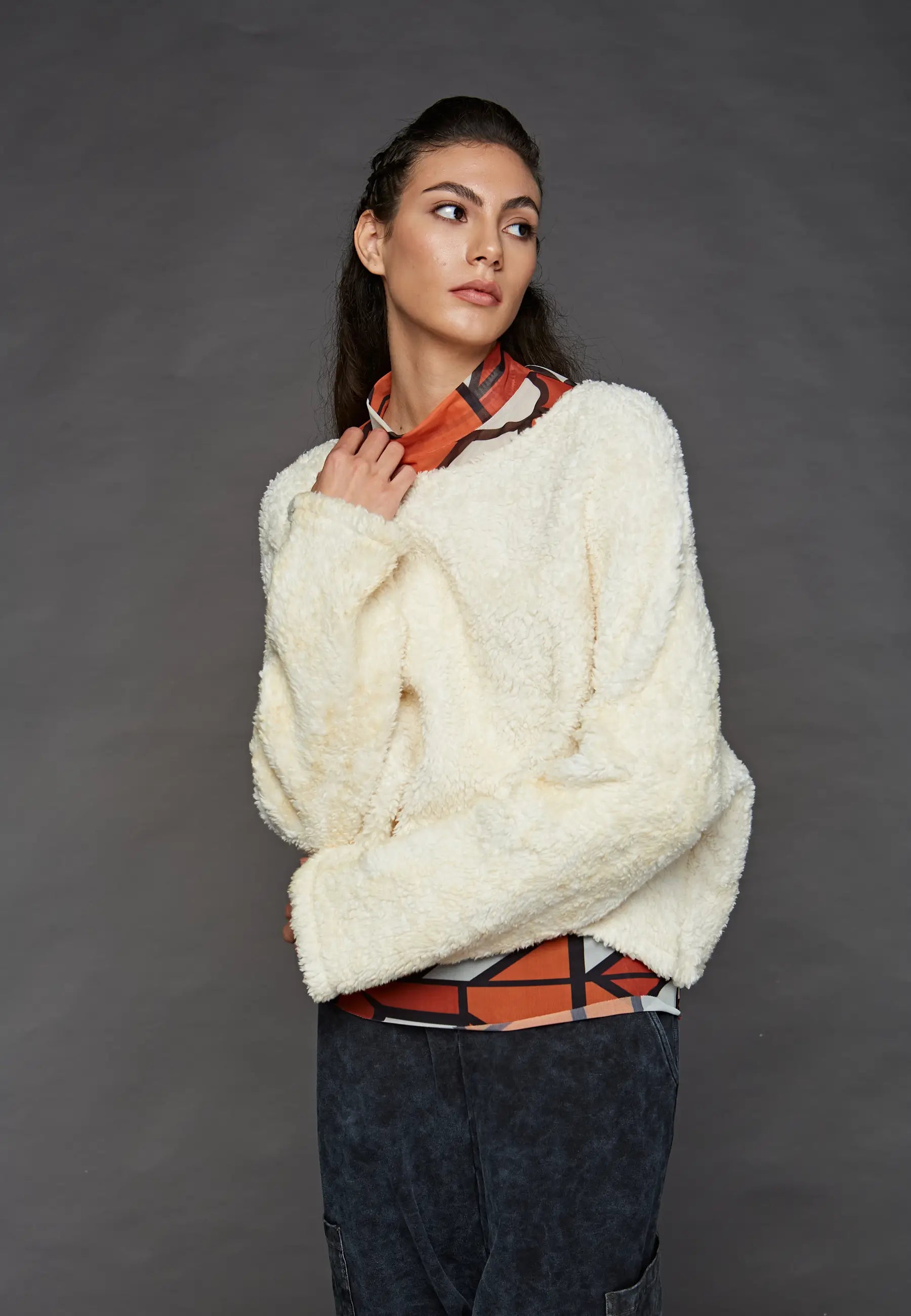 EARTH Organic cotton, teddy fabric, short sweater
