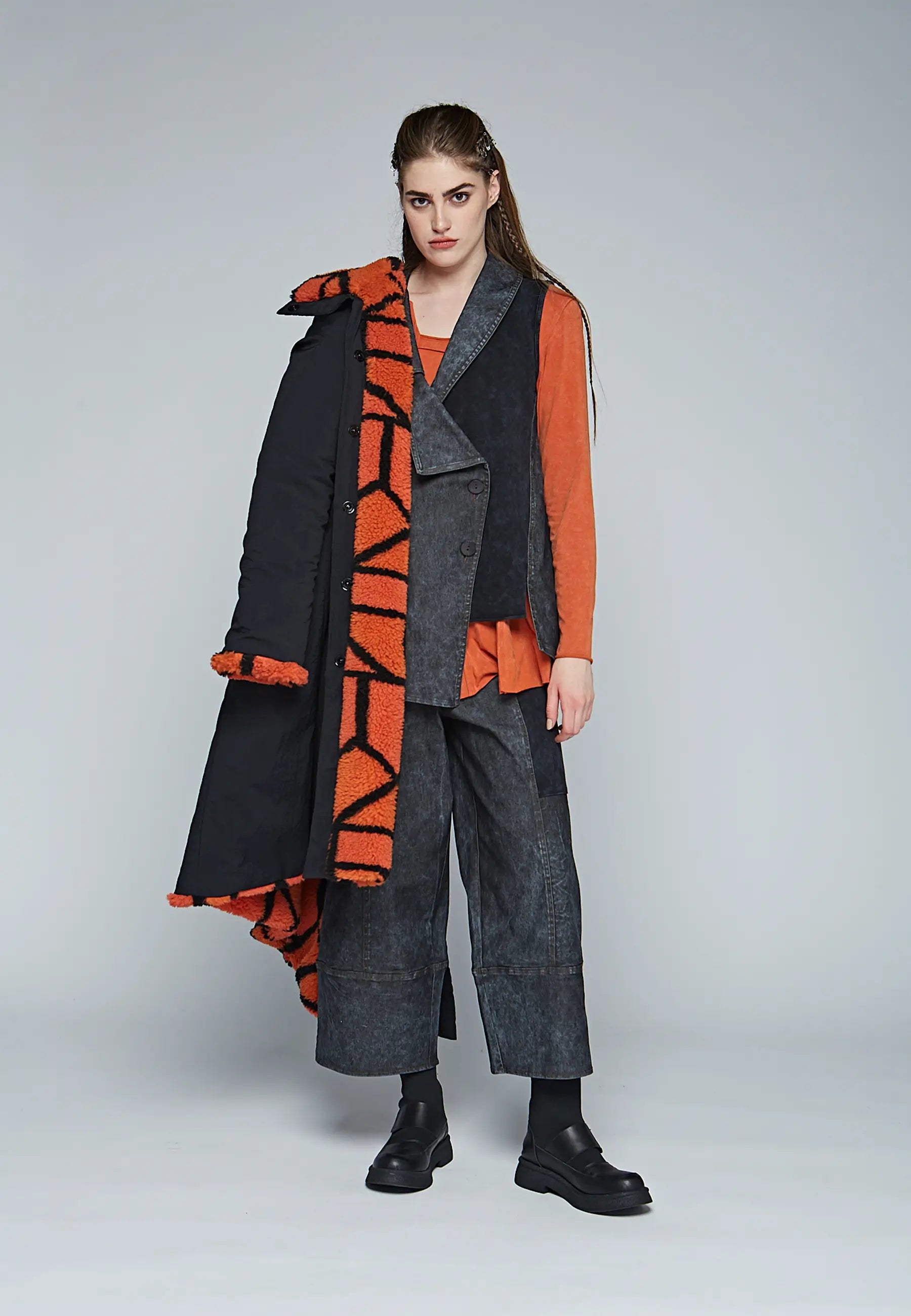 STONE Eco-friendly washed, cotton jersey & denim blended, asymmetrical vest