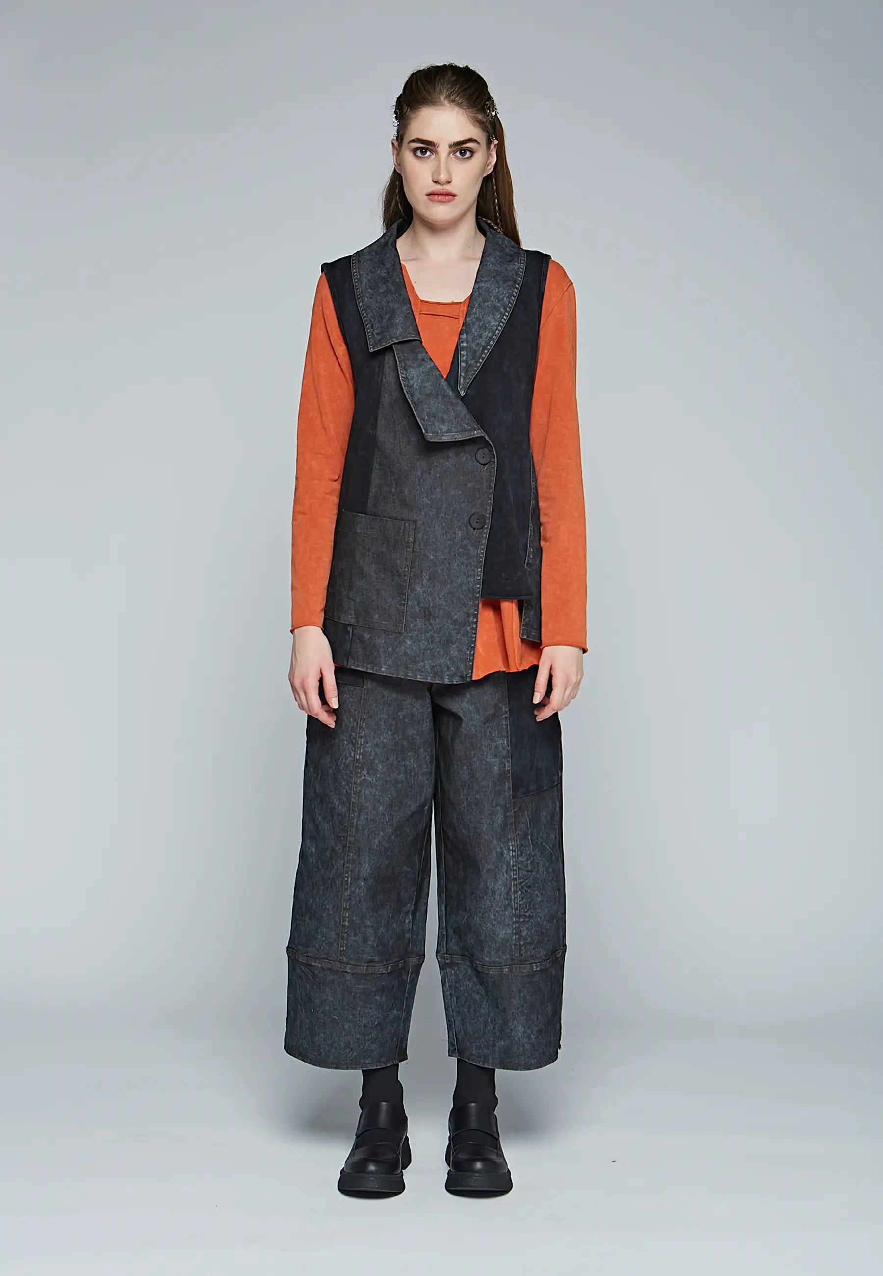 STONE Eco-friendly washed, cotton jersey & denim blended, asymmetrical vest