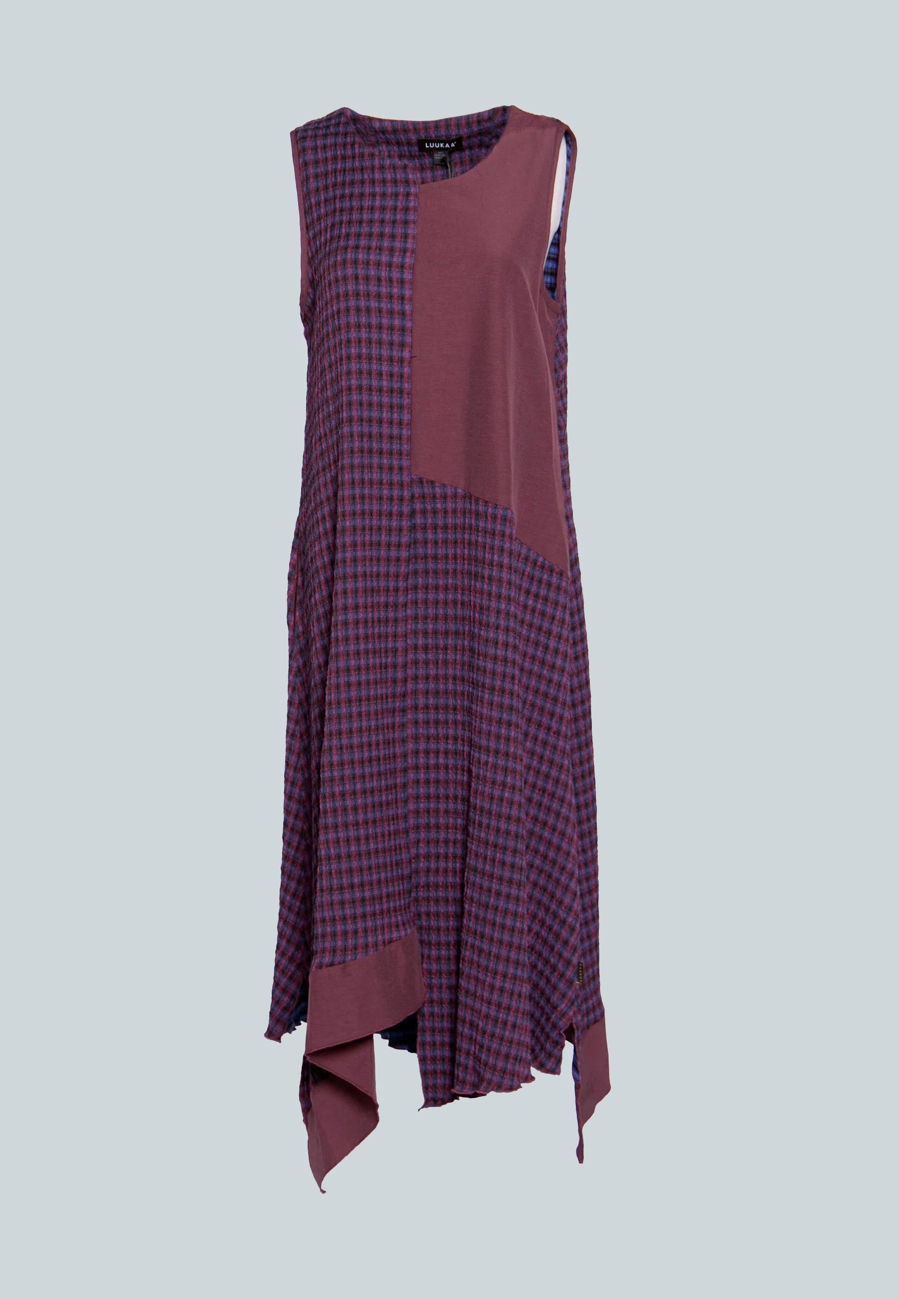 EVOKE Long, plaid, crinkled viscose, asymmetrical dress LUUKAA EVOKE Long, plaid, crinkled viscose, asymmetrical dress LUUKAA