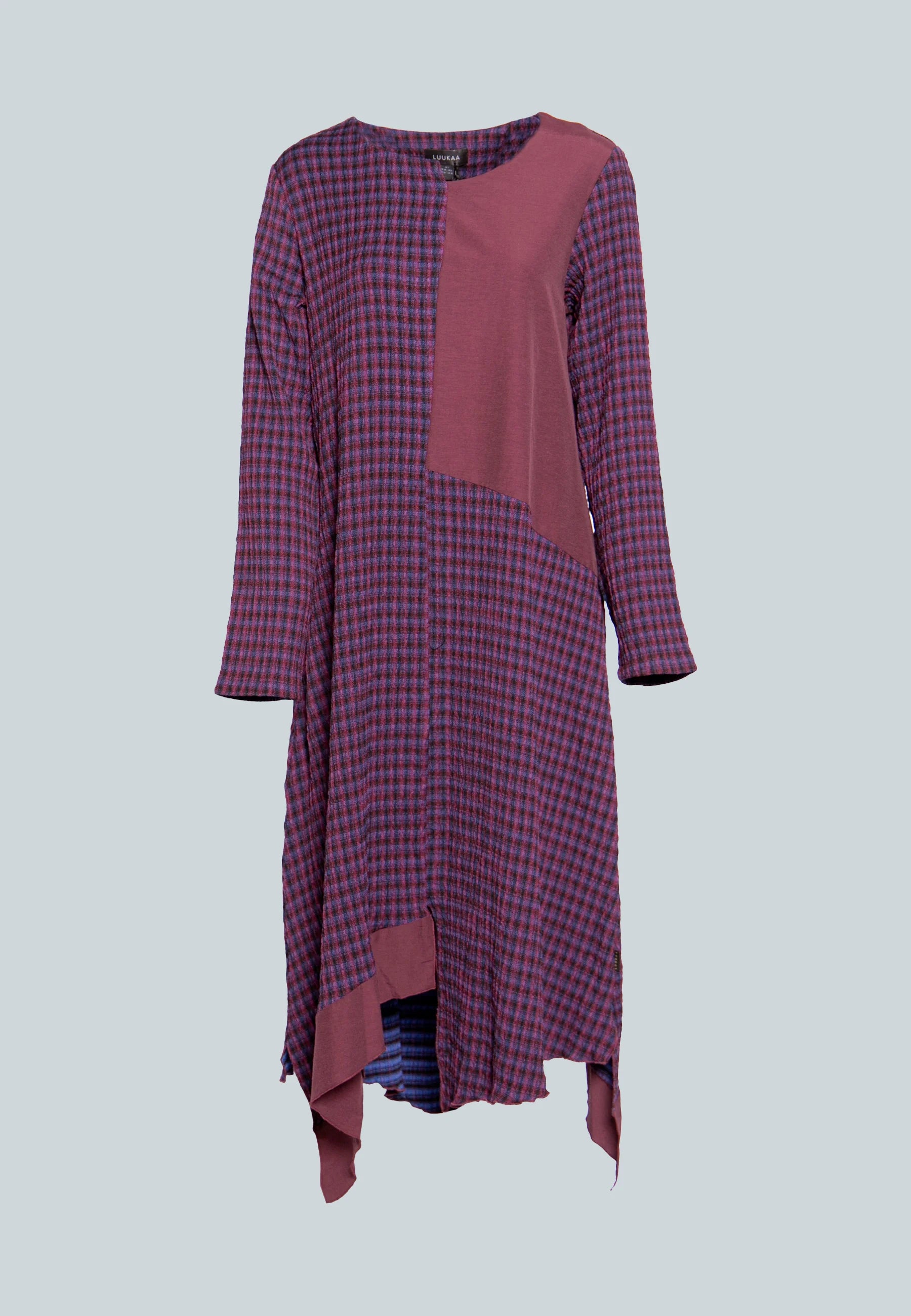 REFRACT Long, plaid, crinkled viscose, asymmetrical dress LUUKAA REFRACT Long, plaid, crinkled viscose, asymmetrical dress LUUKAA