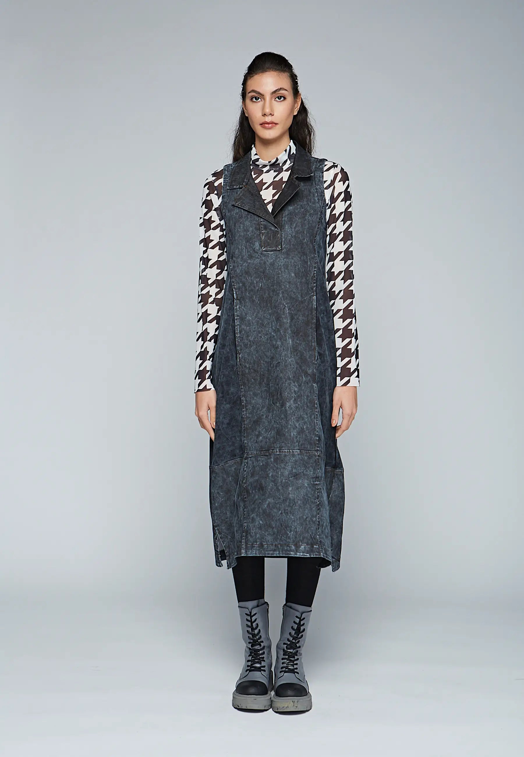 SHINE Long, eco-friendly washed, cotton jersey & denim blended dress