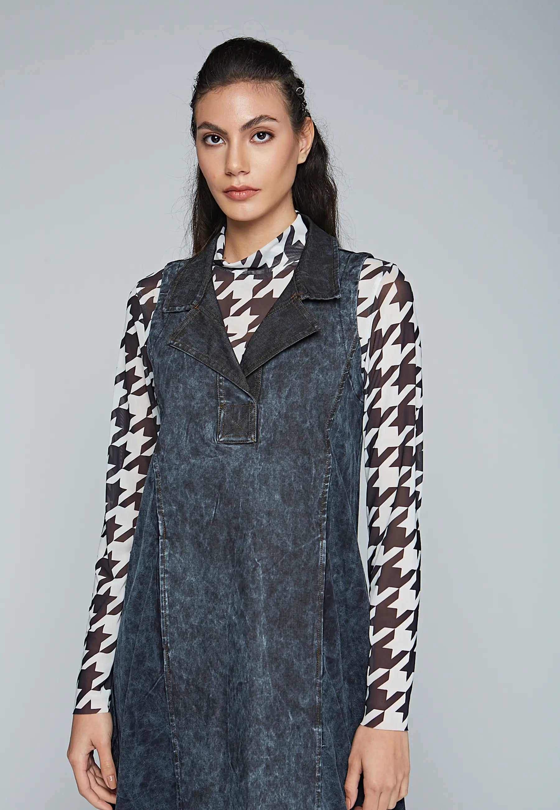 SHINE Long, eco-friendly washed, cotton jersey & denim blended dress