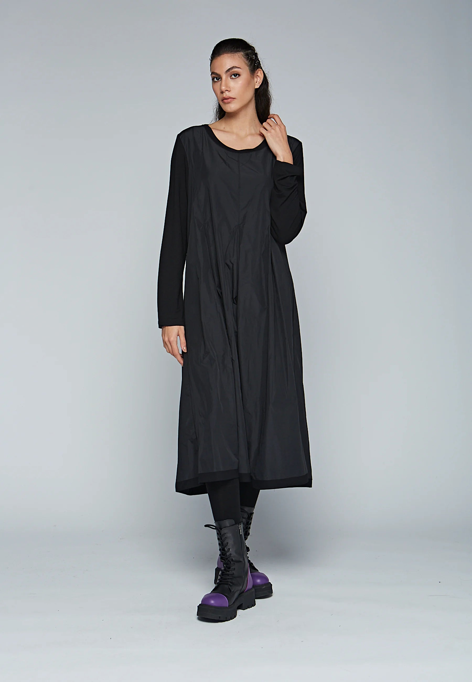 UNITY Long, viscose jersey & recycled memory taffeta blended dress