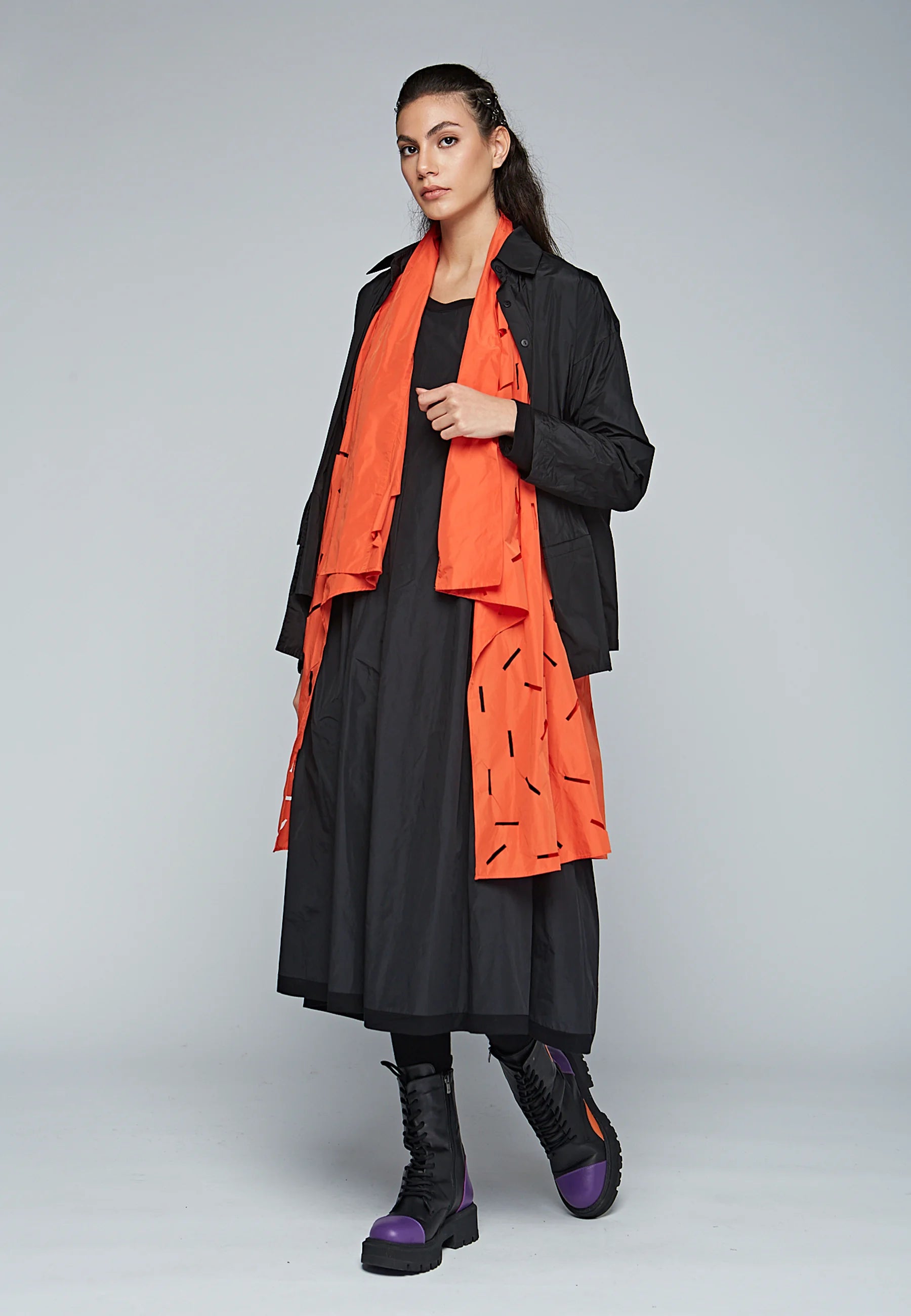 UNITY Long, viscose jersey & recycled memory taffeta blended dress