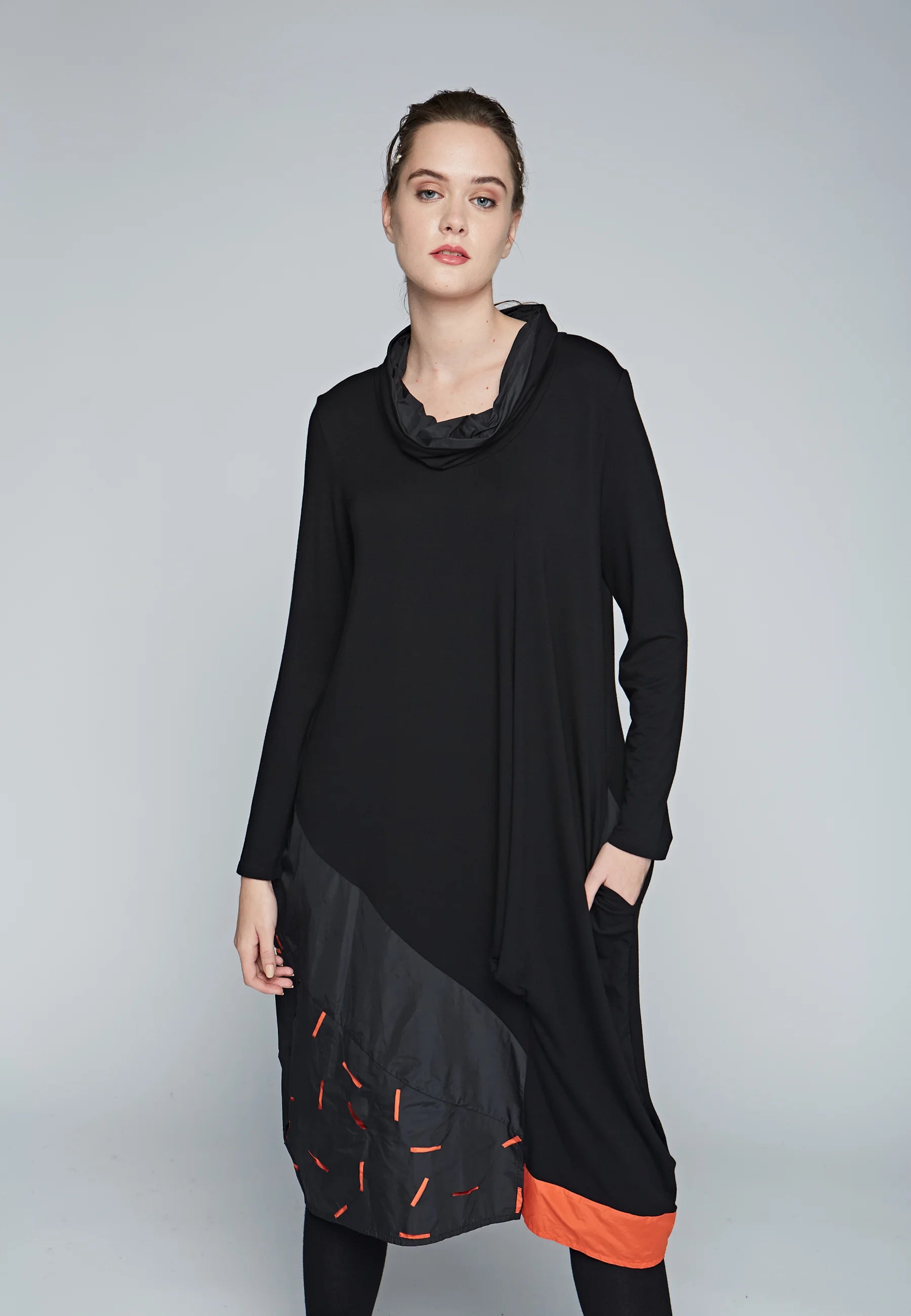 REVERB Long, viscose jersey & recycled memory taffeta blended dress