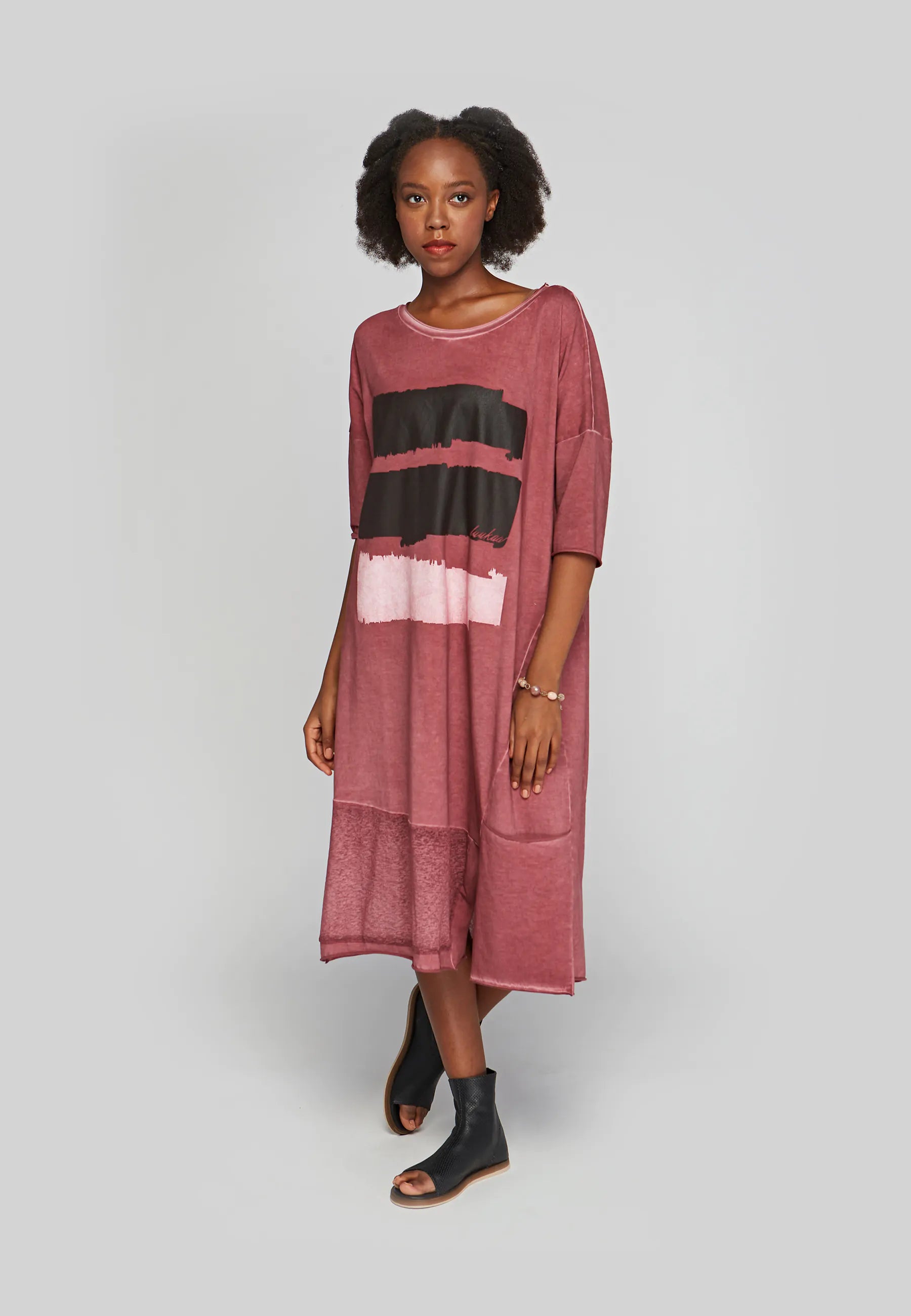 ORION Garment dyed long printed cotton jersey dress LUUKAA