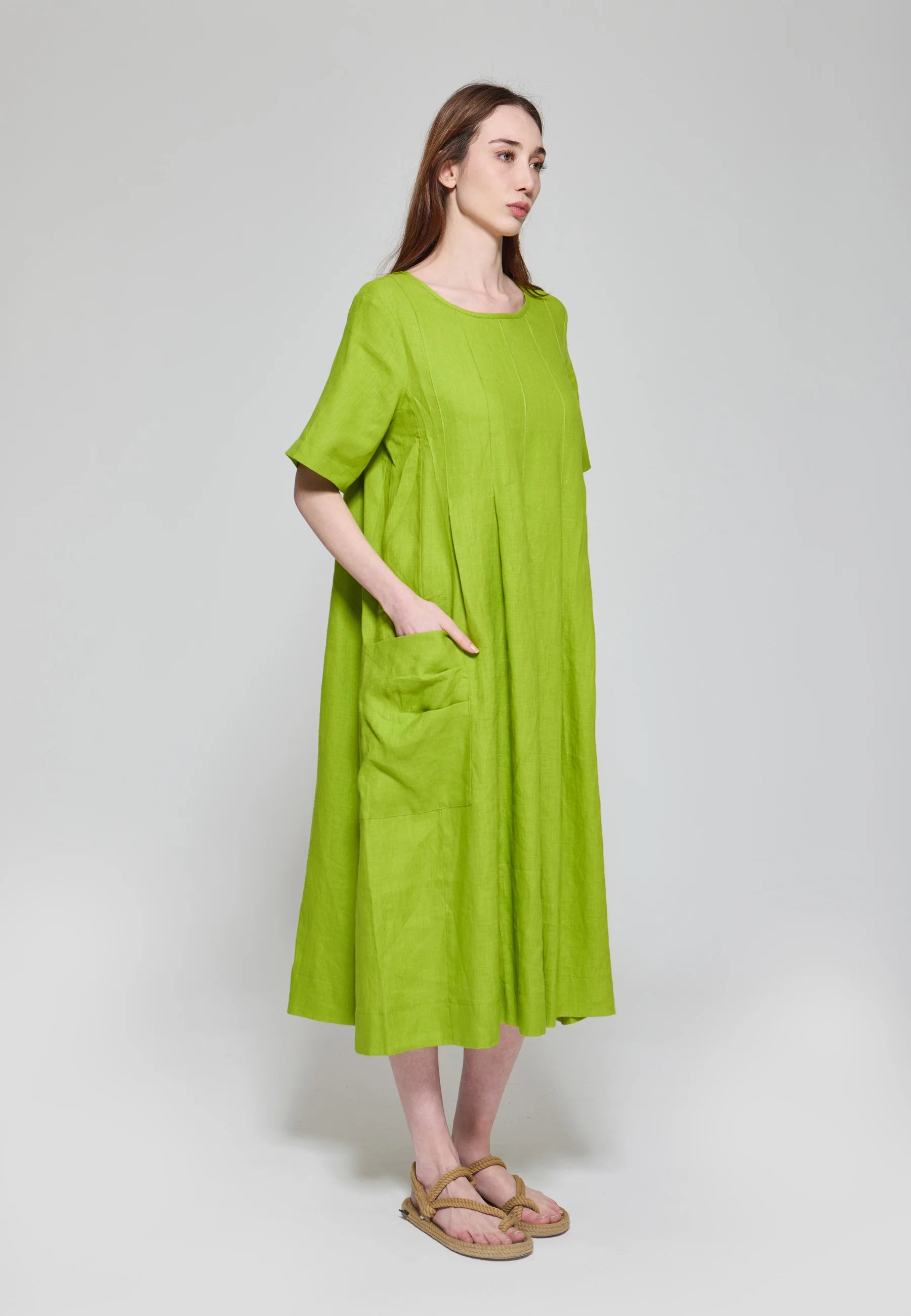 CAMILLA Plain linen A-line dress