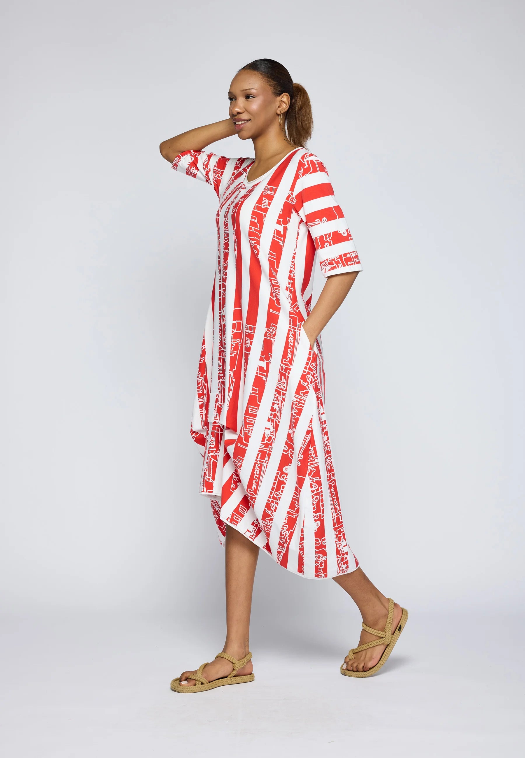 jersey striped dress Molly Bracken Striped Maxi Dress With Short Sleeves In Black