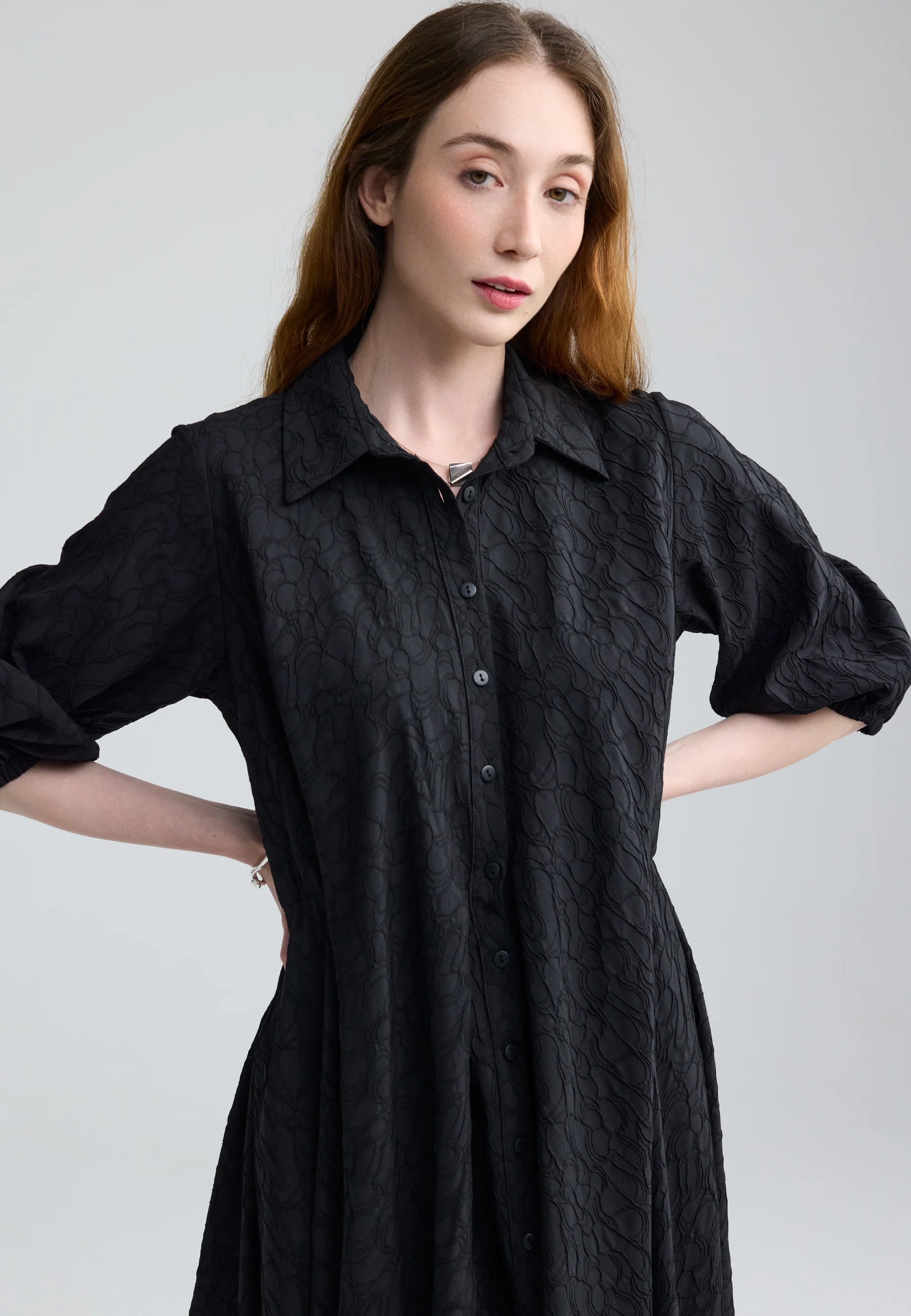 shirt collar midi dress THESSIA Shirt collar midi dress Black / 14-16
